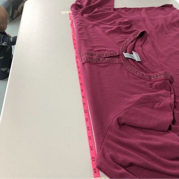 Catherines Shirt Womens 2X Pink Studded Cutout Neck 3/4 Sleeve Stretchy Comfy - Picture 8 of 11